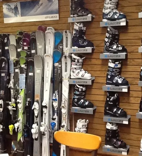 Winter ski and snowboard rental gear on display at Sports Barn